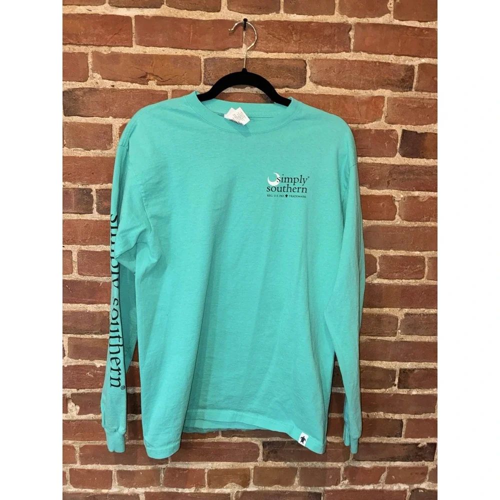 Simply Southern Teal Long Sleeve Graphic Tee‎ Turtle Logo